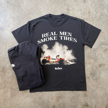 F1 'Real Men Smoke Tires' Heavy Faded Black T-Shirt