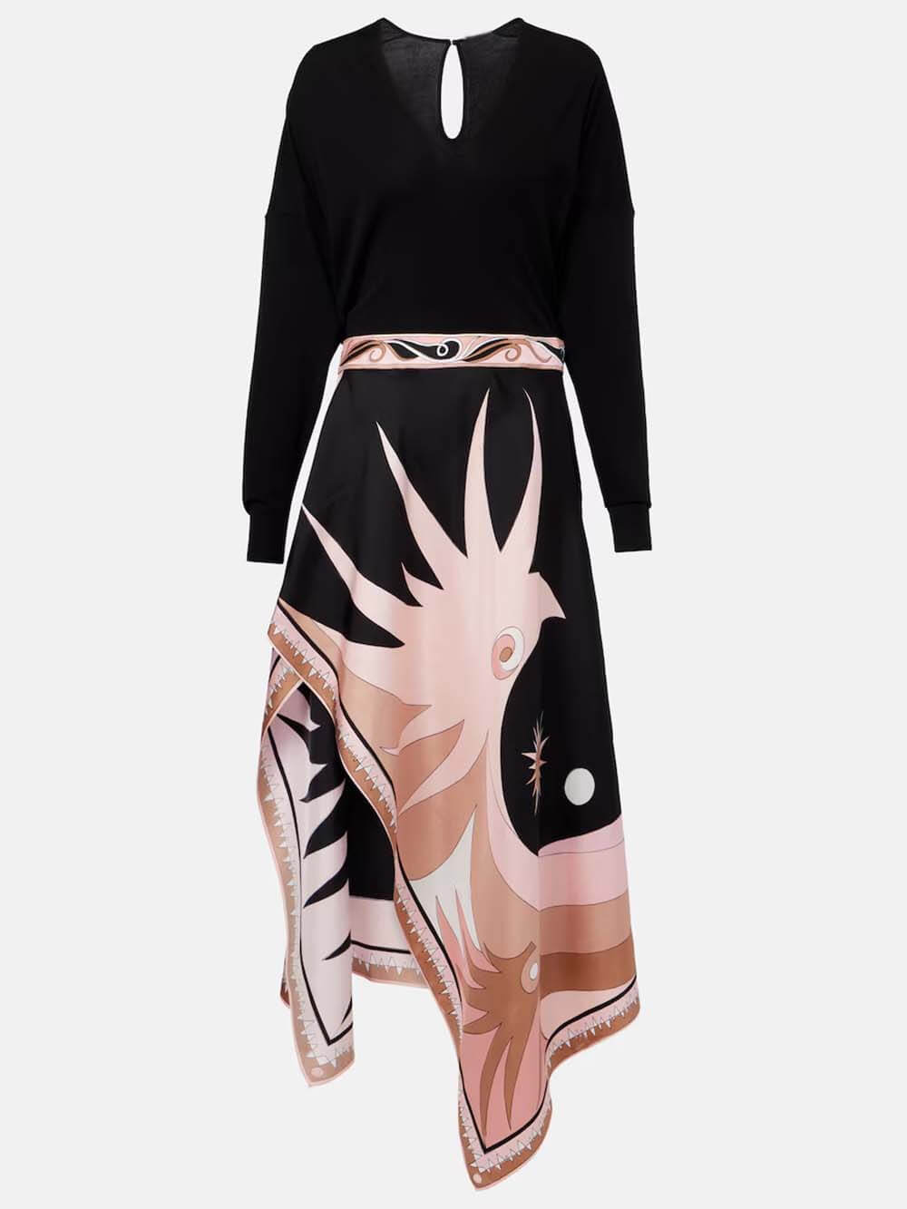 Asymmetrical Colorblock Patchwork Print Maxi Dress