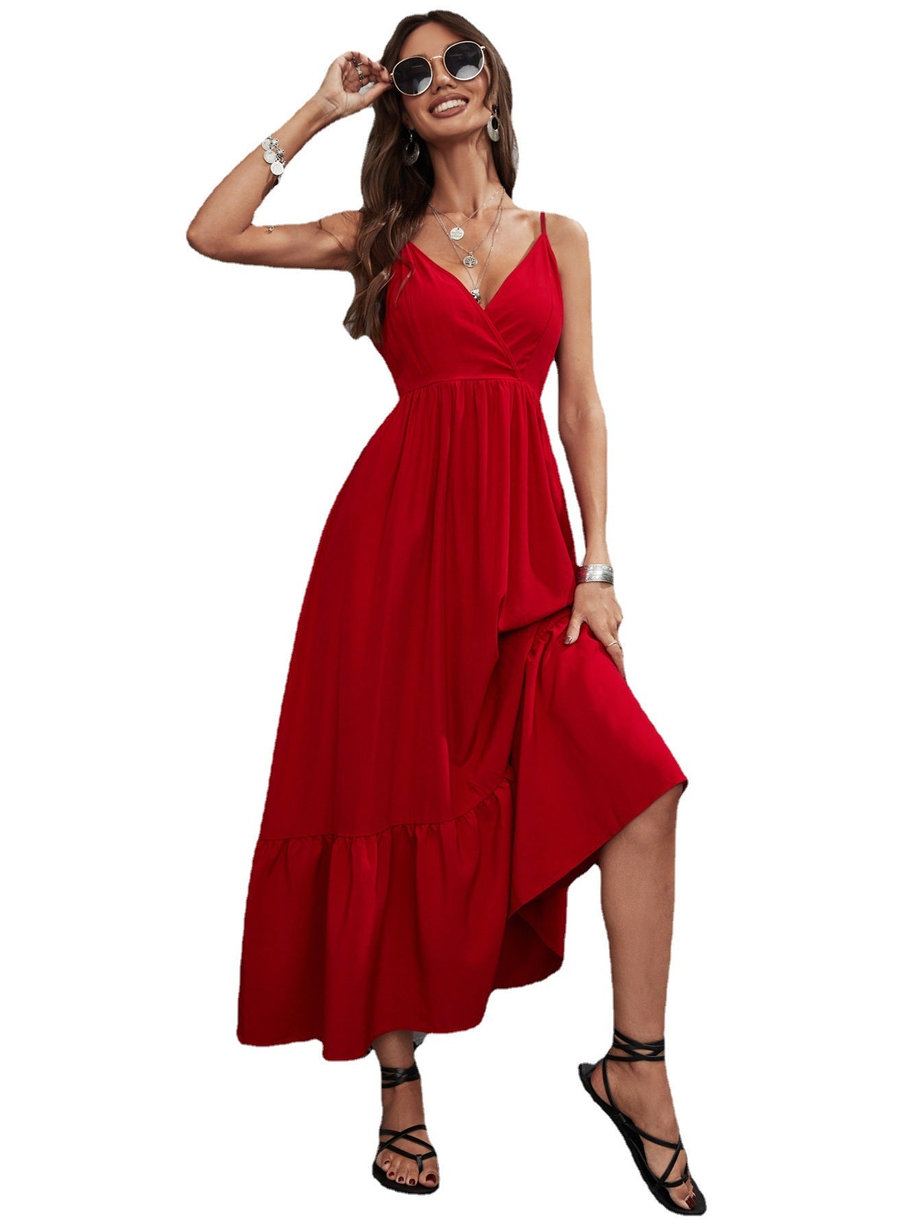 Summer Solid Color Sexy Suspenders Party Casual Maxi Dress