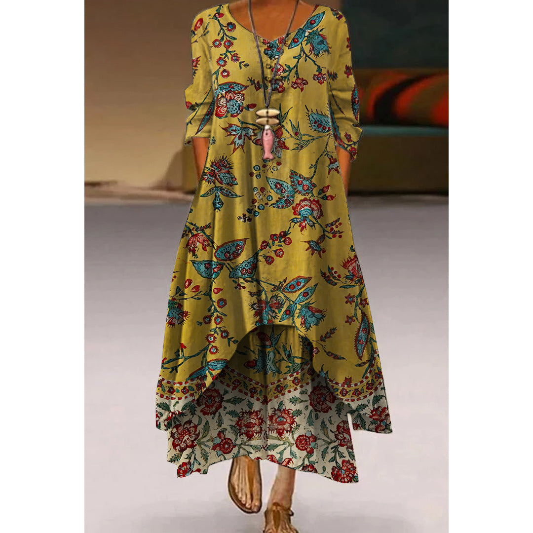 Women's Printed 3D Hem Irregular Sexy Bohemian  Maxi Dress