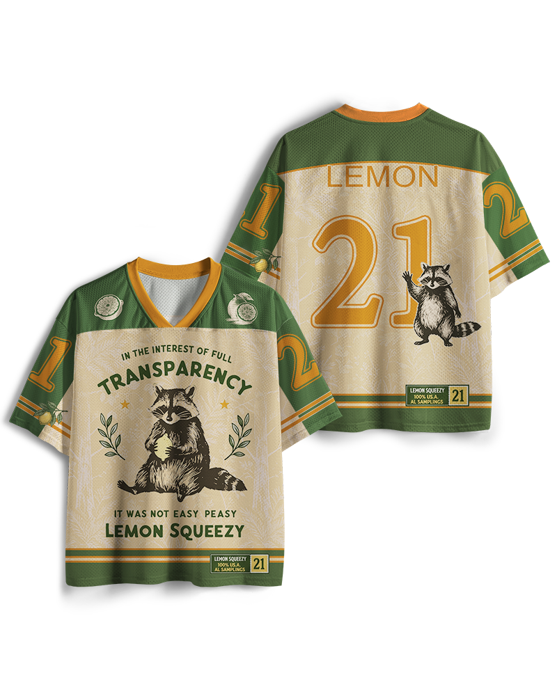 TheRetroTee It Was Not Easy Peasy Lemon Squeezy Raccoon 1970s Mesh Jersey