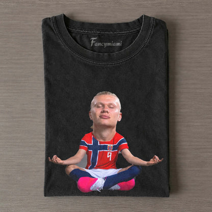 T-SHIRT DE MÉDITATION EN JERSEY À RAYURES CROISÉES PAYSAGE FJORD LAC