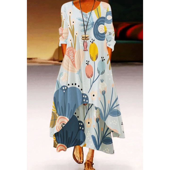 Women's Printed 3D Hem Irregular Sexy Bohemian  Maxi Dress