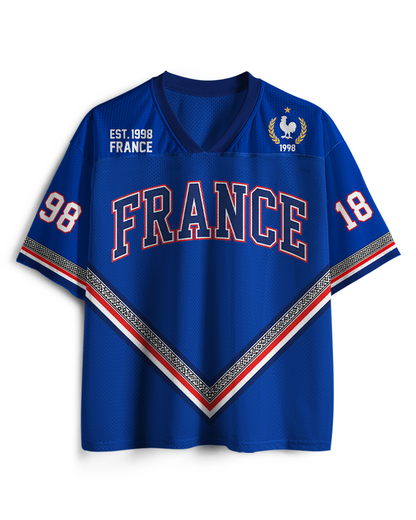 TheRetroTee Vintage Frankreich Heritage Blau Fußball-Mesh-Trikot