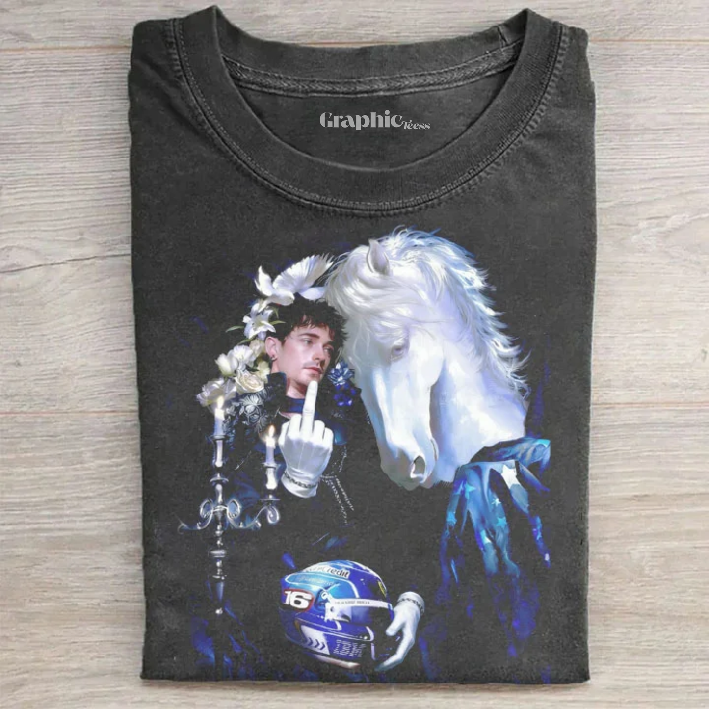 Charles Leclerc White Horse Knight Vintage Washed T-Shirt