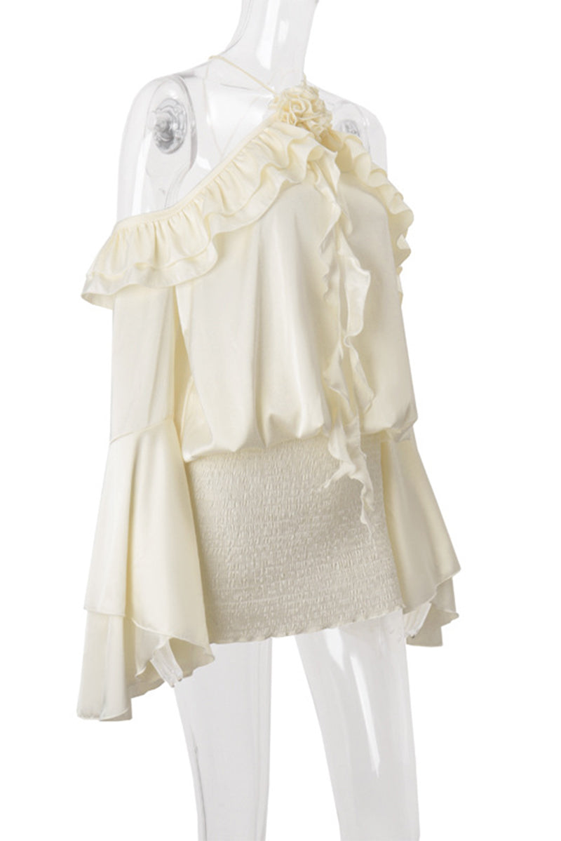 Sexy Lace Up Flounce Halter Wrapped Skirt Dresses