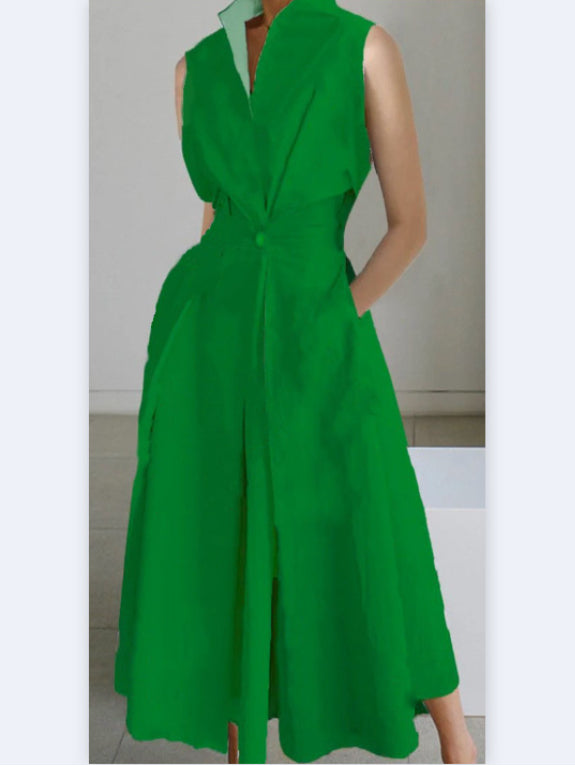 Women's Elegant Party Fashion Polka Dot Print Button  Maxi Dress