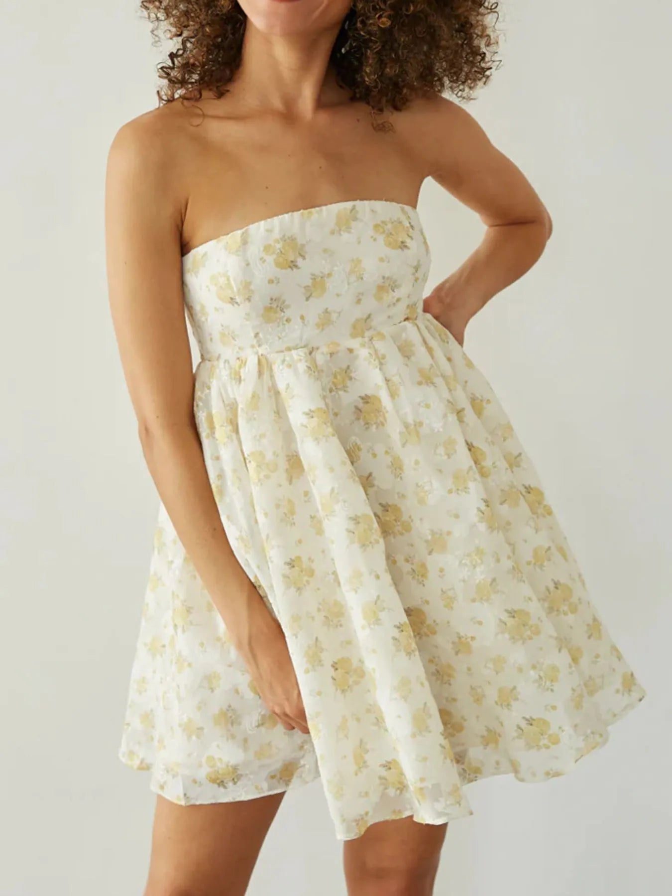 Strapless Floral Print Summer Dress
