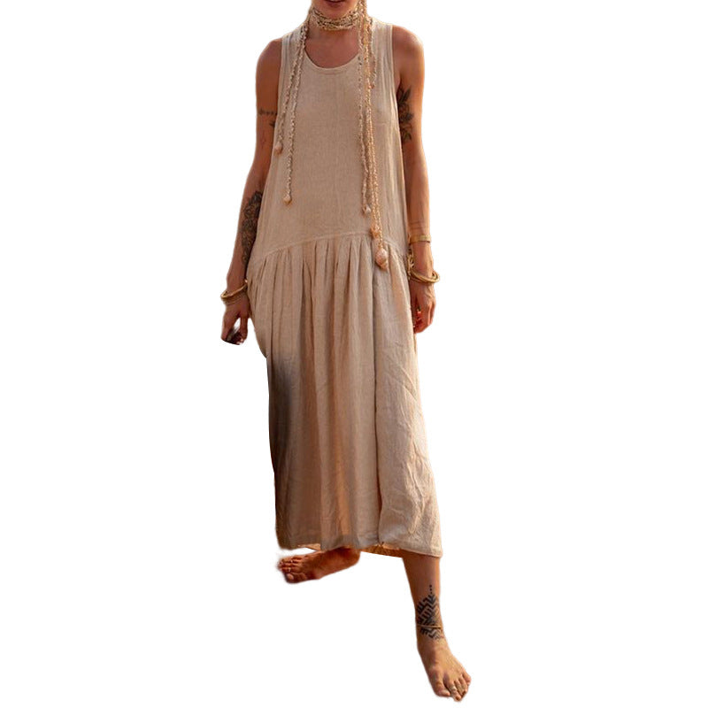 Ladies Casual Temperament Solid Color Sleeveless Strapless Fashion  Maxi Dress