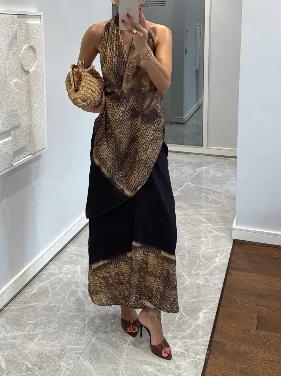 Back-inspired Gradient Print Asymmetrical Draped Maxi Dress