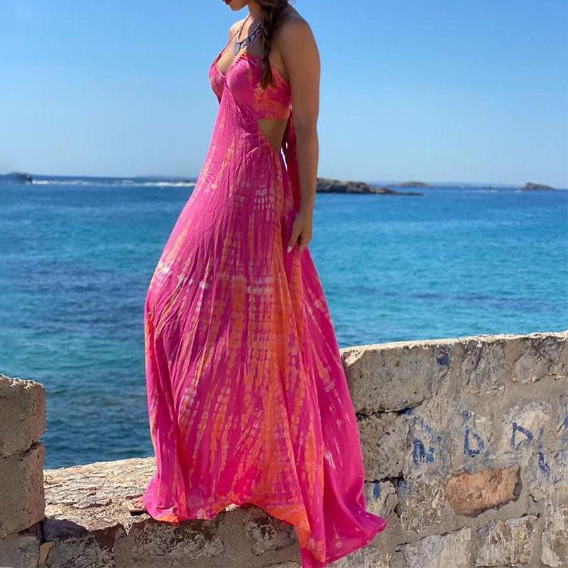 Fashion Sexy Suspender Backless Sleeveless Seaside Holiday Maxi Dress