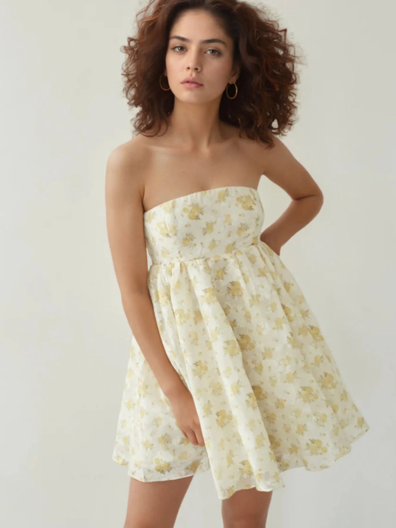 Strapless Floral Print Summer Dress