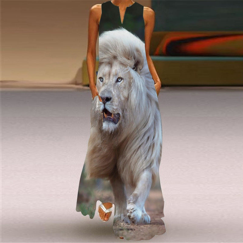 Women's Retro Print V-neck Multicolor Sexy Sleeveless  Maxi Dress