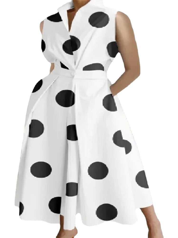 Women's Elegant Party Fashion Polka Dot Print Button  Maxi Dress
