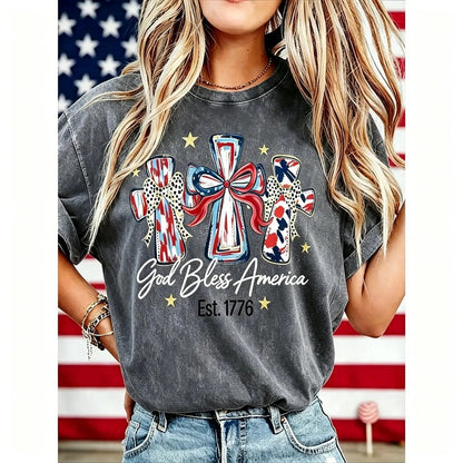 ⭐ God Bless America Women Washed T-Shirt - Vintage 250th Anniversary USA Gift Tee🎆