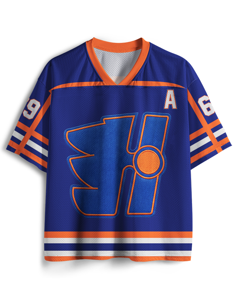 TheRetroTee Enforcer #69 Blue Hockey Movie-Inspired Fan Mesh Jersey