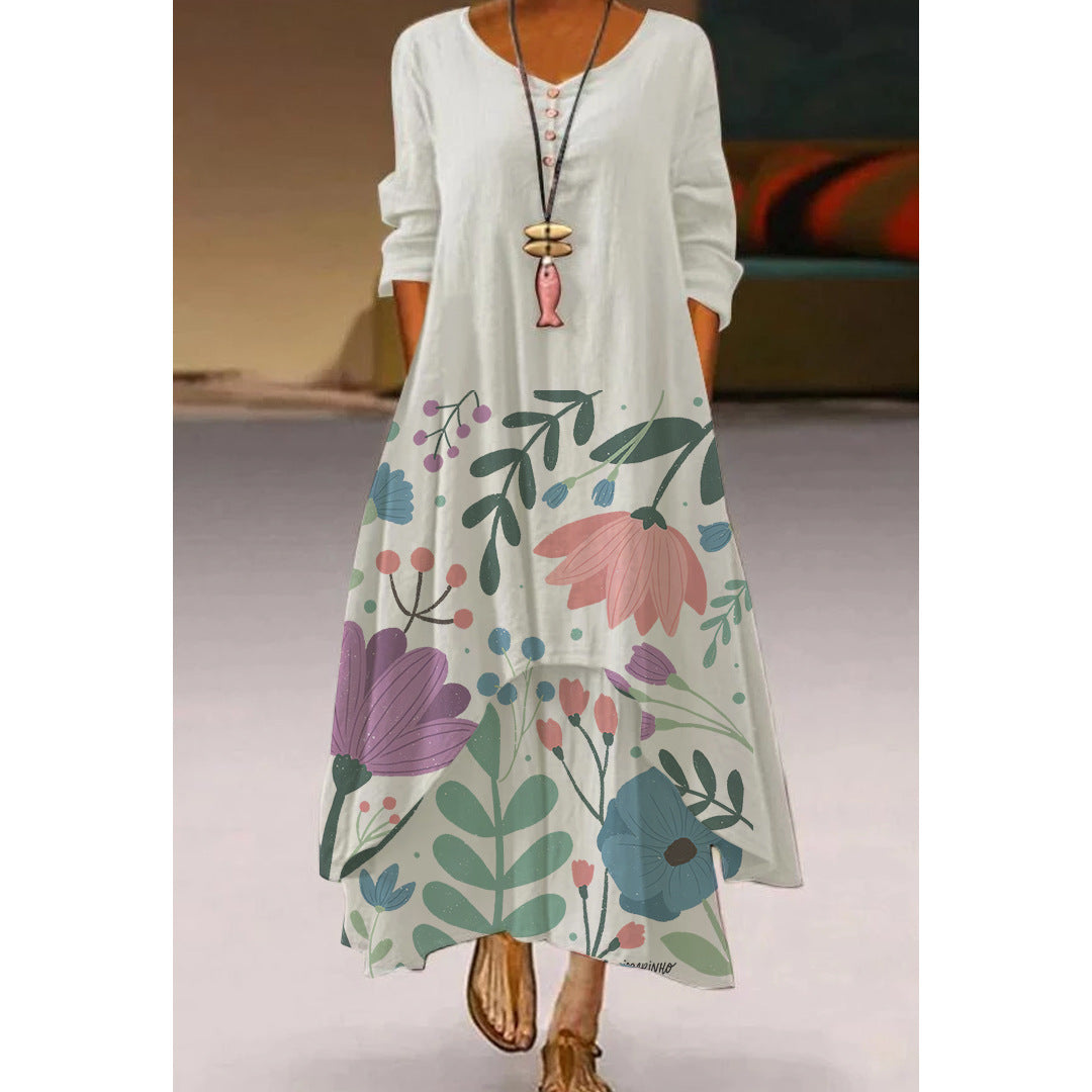 Women's Printed 3D Hem Irregular Sexy Bohemian  Maxi Dress