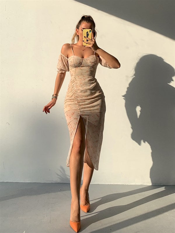 Women's Elegant Off Shoulder Sexy Slim Floral Print  Maxi Dress