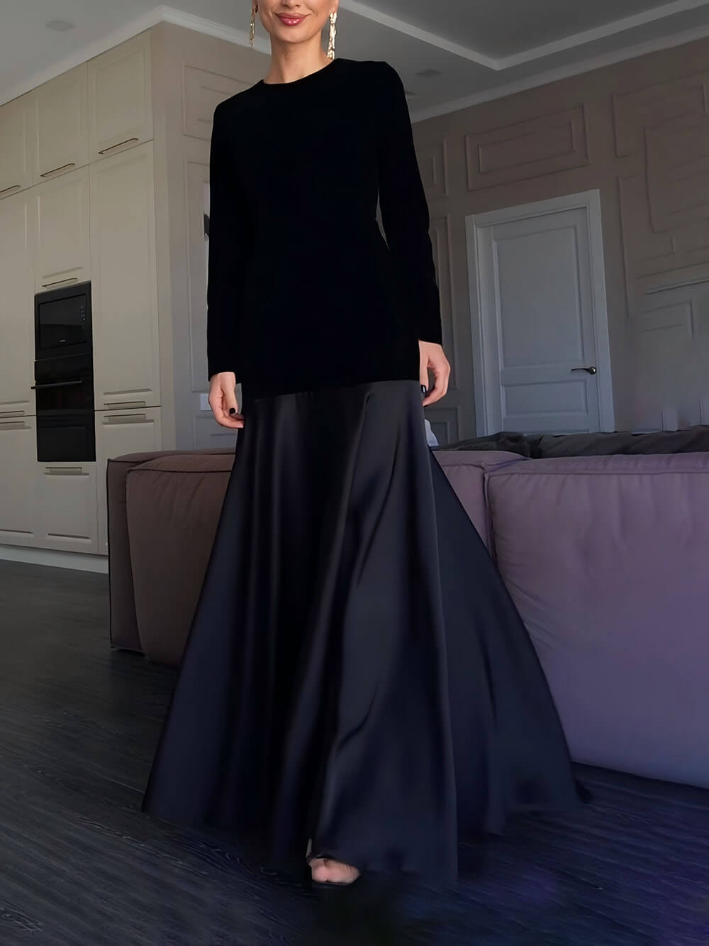 Elegant And Dignified Back-Tie Satin Pleated Paneled A-Line Maxi Dress