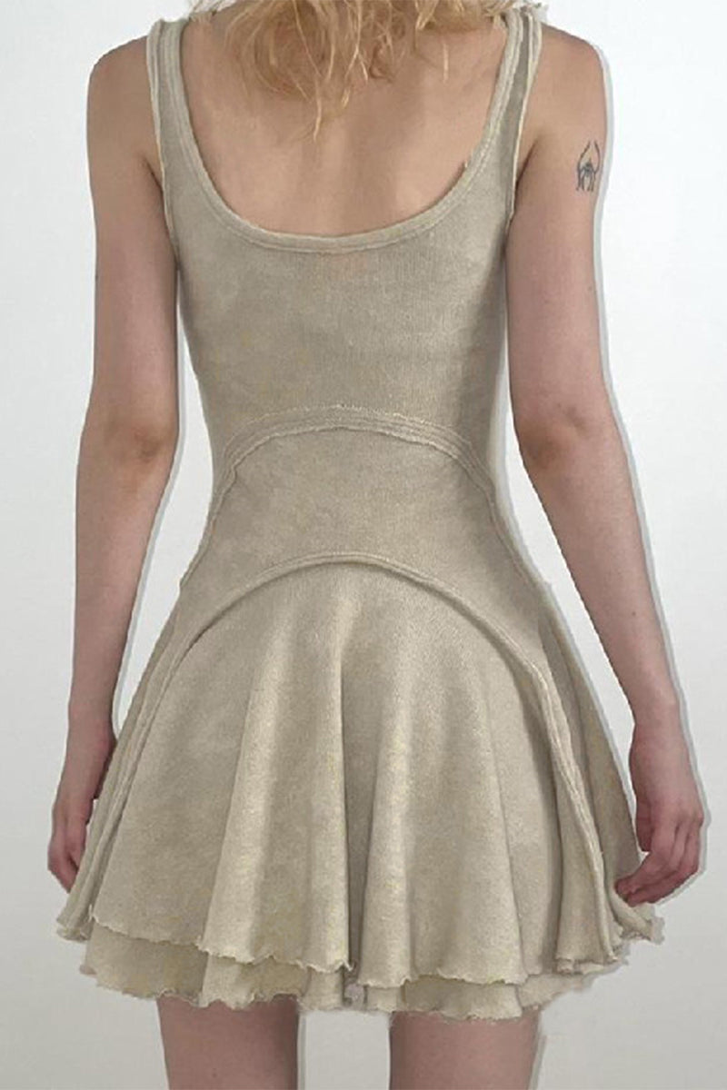 Casual Solid Color Ruched U Neck Sleeveless Dresses