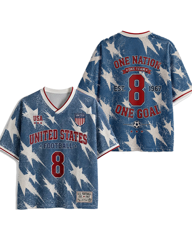TheRetroTee USA-Inspired Vintage Patriotic Star Print #8 Mesh Jersey
