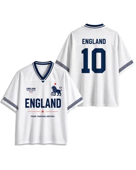 TheRetroTee Maillot de Football Rétro Culturel Angleterre #10 en Mesh