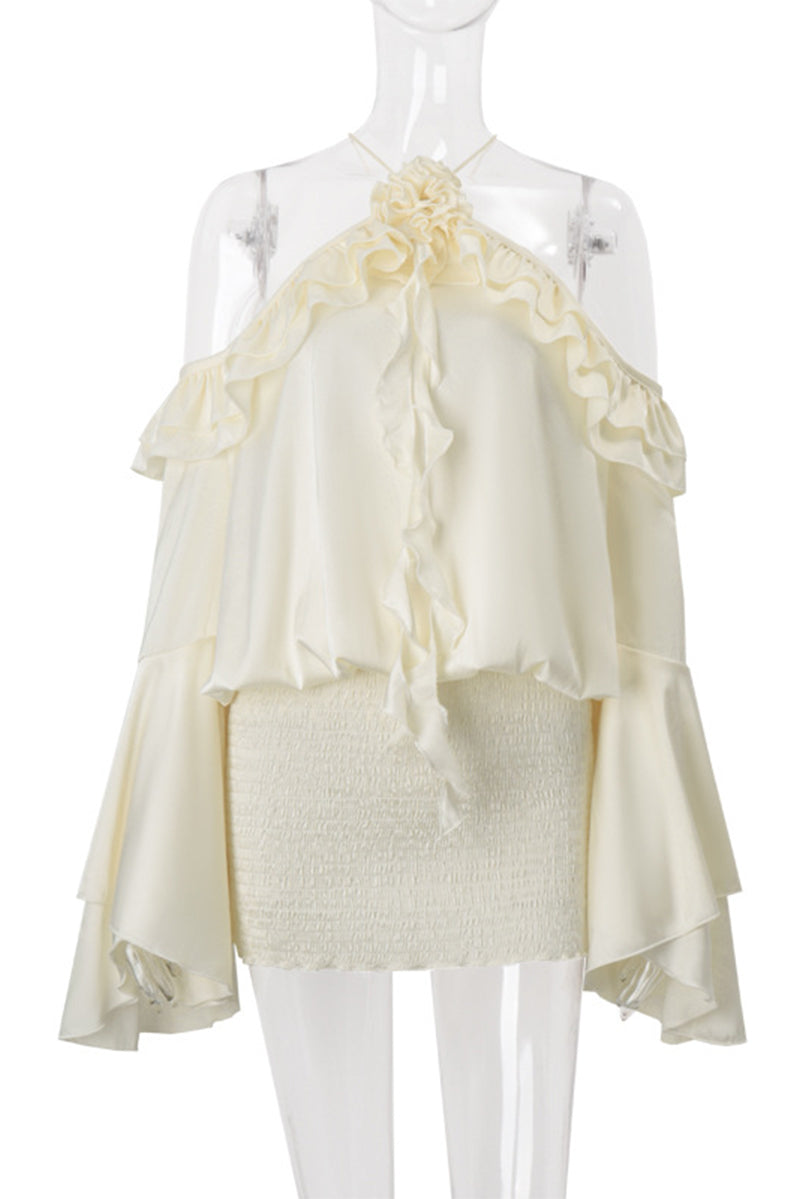 Sexy Lace Up Flounce Halter Wrapped Skirt Dresses