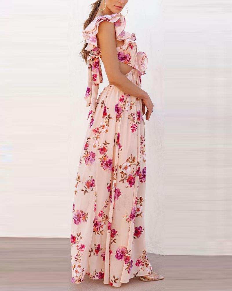 Summer Women's Floral Print Bohemian Fashion Casual V Neck Holiday  Maxi Dress