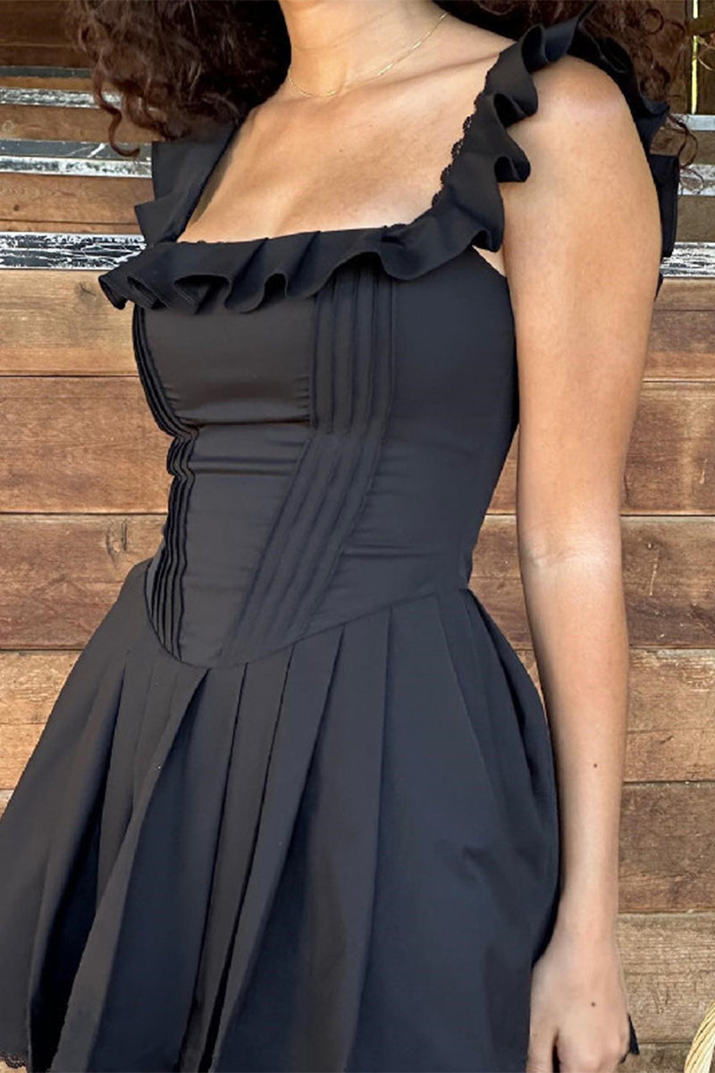 Sexy Solid Color Backless Square Neck A Line Dresses