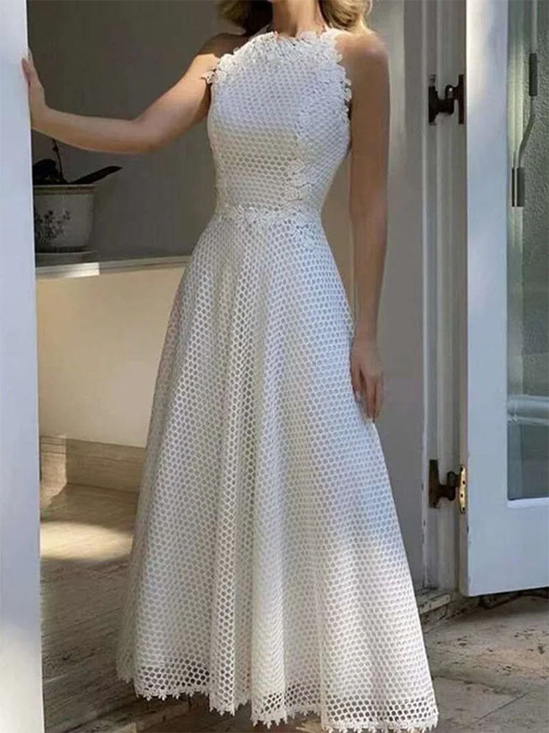 Temperament Fashion Party Elegant Lace Round Neck Swing Maxi Dress