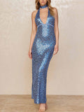 Glamorous Sequin Halter Neck Backless Maxi Dress