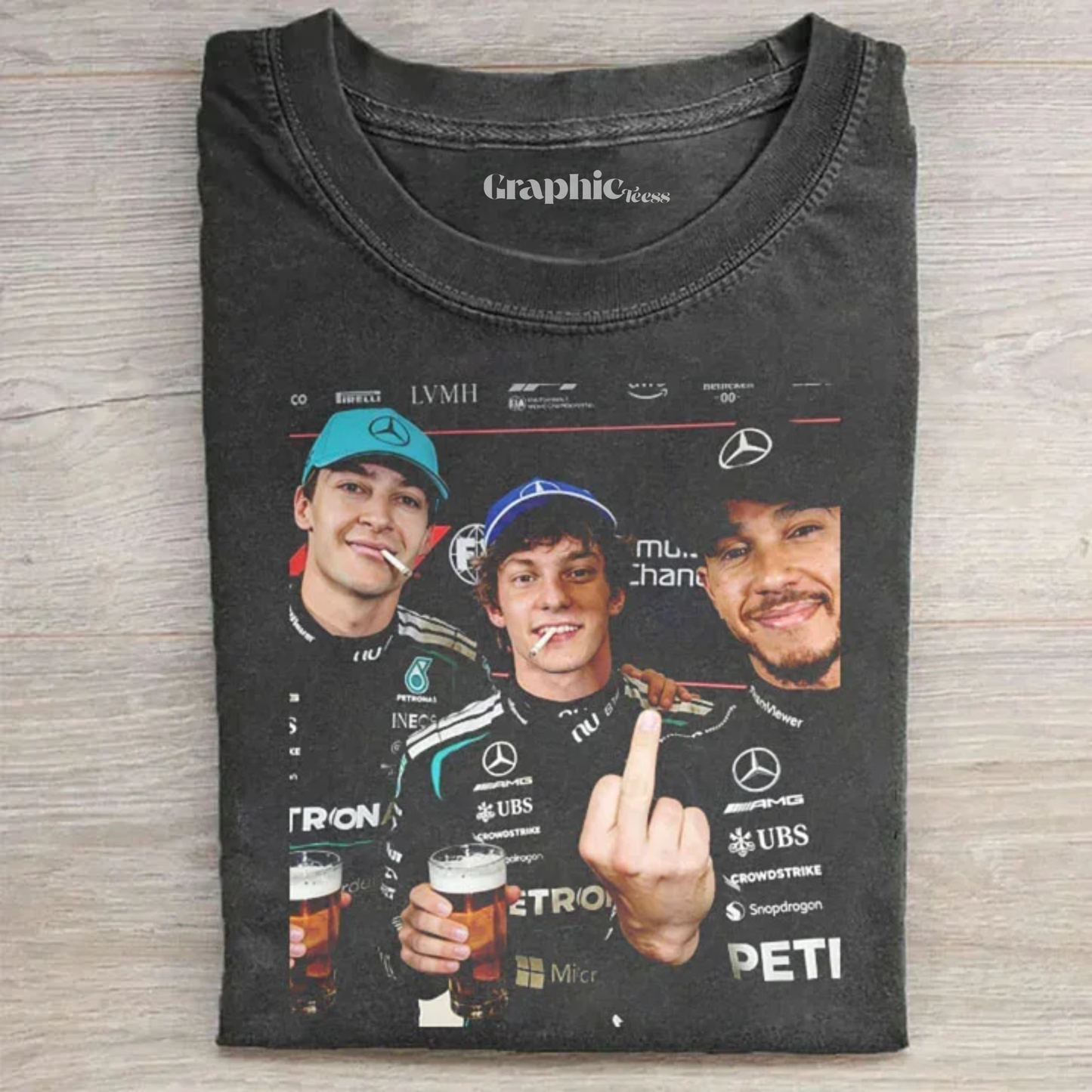 Mercedes Triple Edge :F1 George Russell & Kimi & Lewis Hamilton T-shirt
