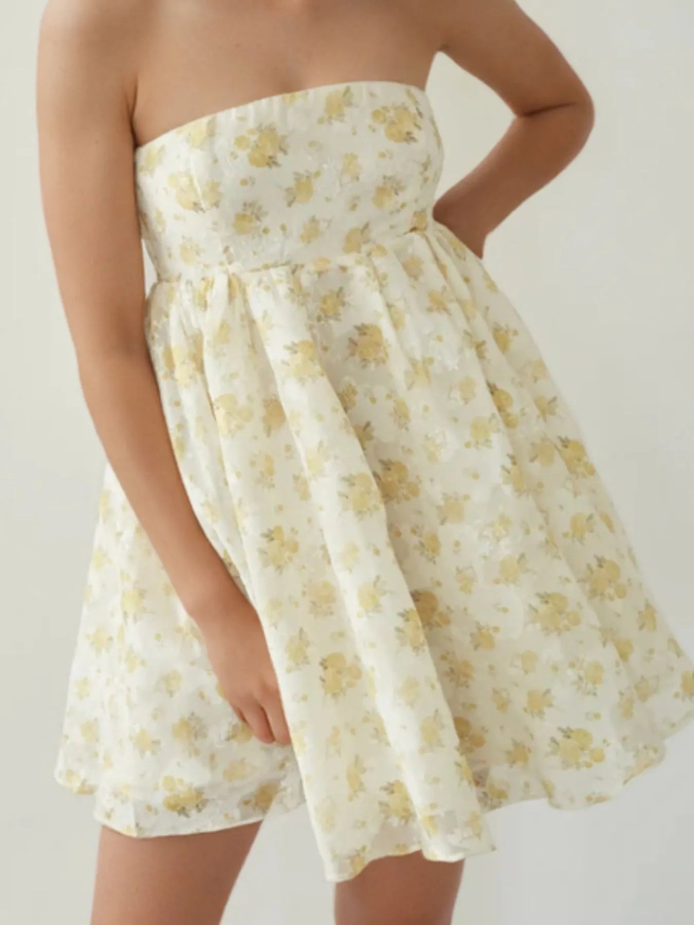 Strapless Floral Print Summer Dress