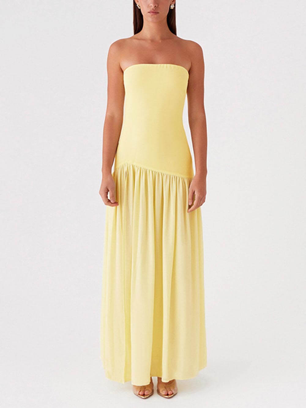 Exquisite Backless Pleats Strapless Maxi Dress
