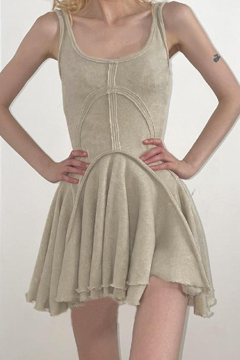 Casual Solid Color Ruched U Neck Sleeveless Dresses