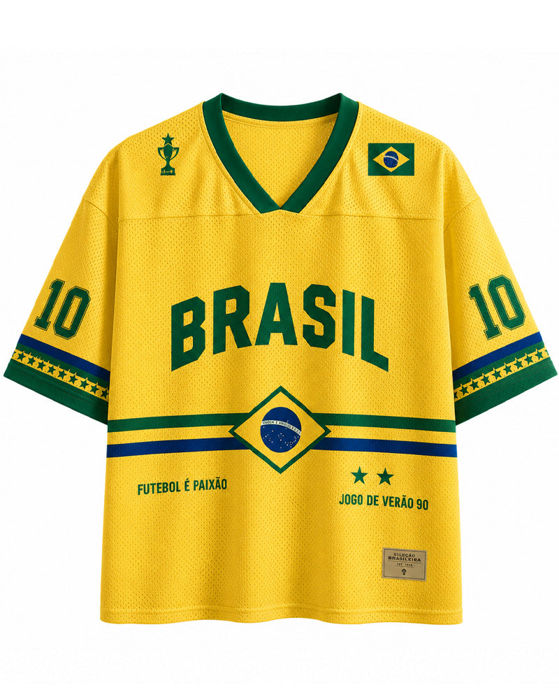 TheRetroTee Custom Brasil Cropped Soccer Mesh Trikot