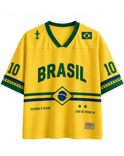 TheRetroTee Custom Brasil Cropped Soccer Mesh Trikot