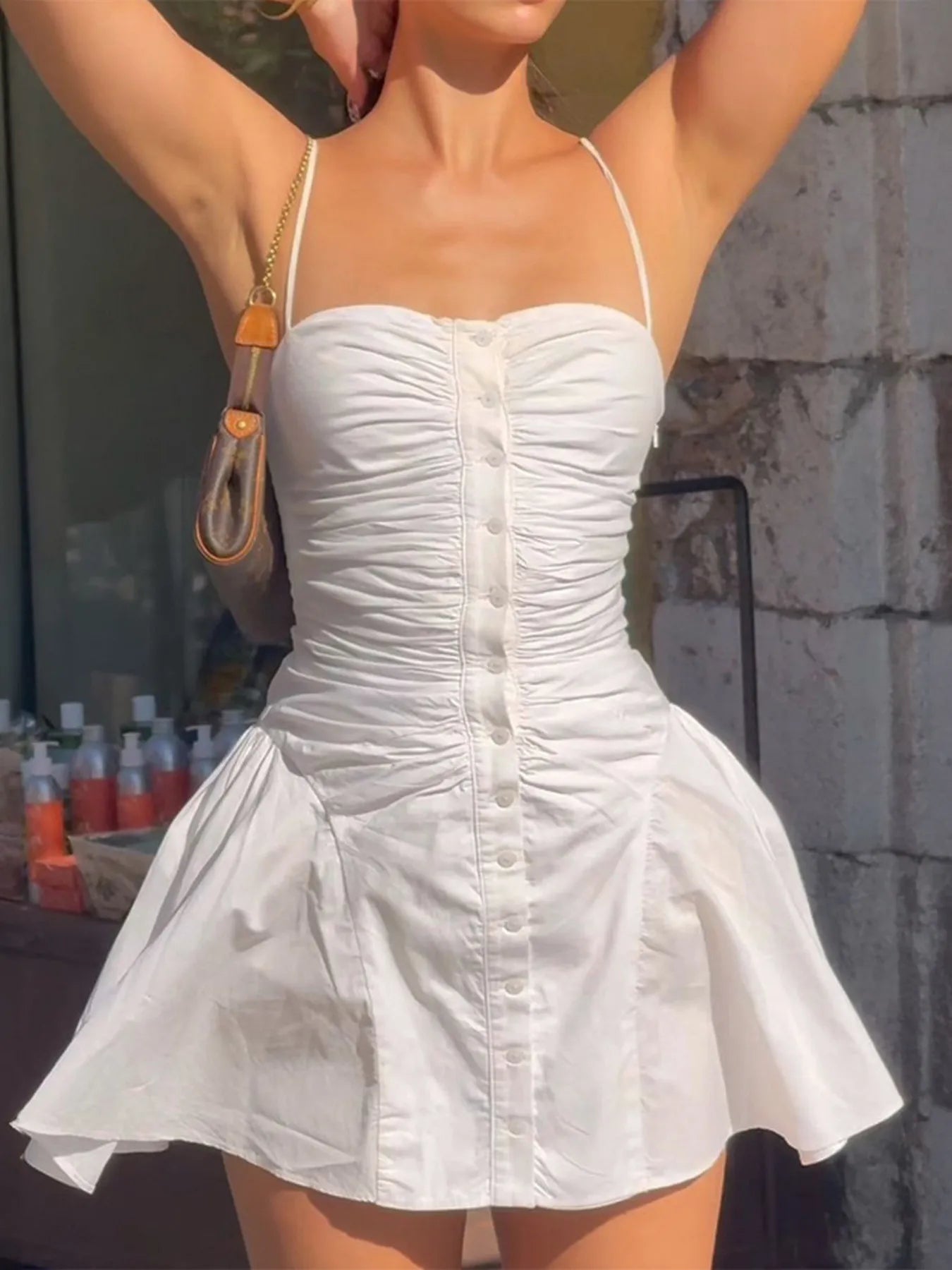 Ruched Button-Front Summer Dress