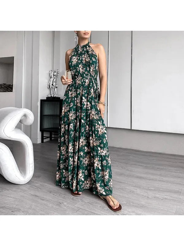 Women Fashion Flower Print Off Shoulder Bohemian Elegant  Maxi Dress