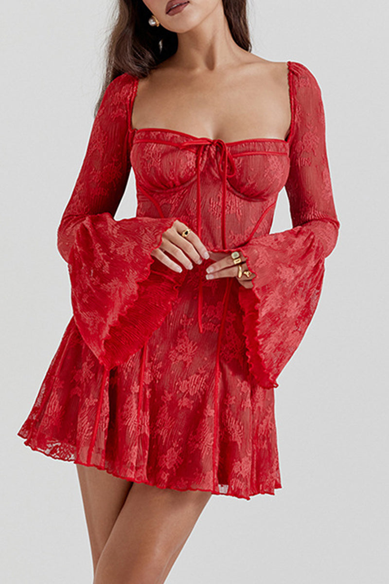 Sexy Lace Lace Up Square Neck A Line Dresses