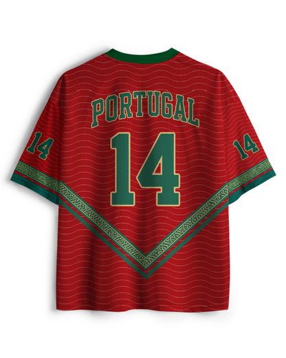 TheRetroTee Vintage Portugal Heritage Rot & Grün Fußball-Mesh-Trikot