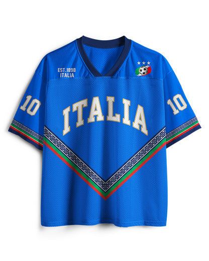 TheRetroTee Maillot Vintage de Football Italie Bleu Héritage en Mesh
