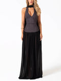 Retro Polka Dot Halter Neck Lace-up Scarf Maxi Dress