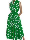 Women's Elegant Party Fashion Polka Dot Print Button  Maxi Dress