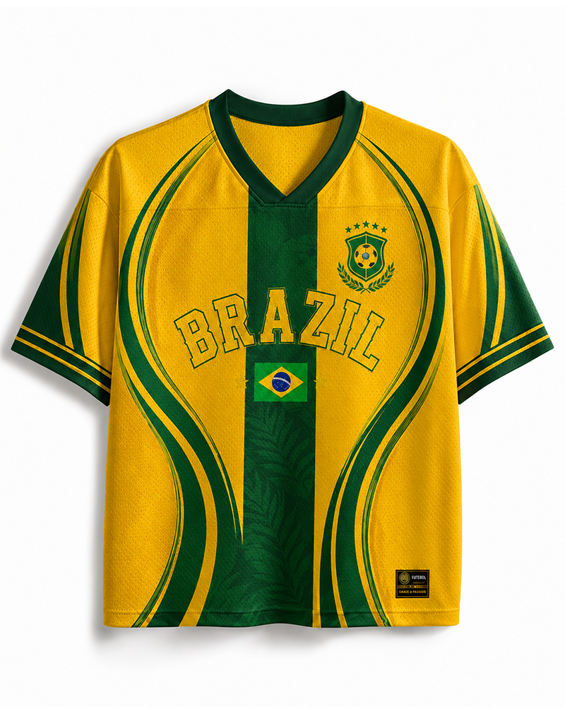 TheRetroTee Vintage Brazil Football Heritage Mesh-Trikot