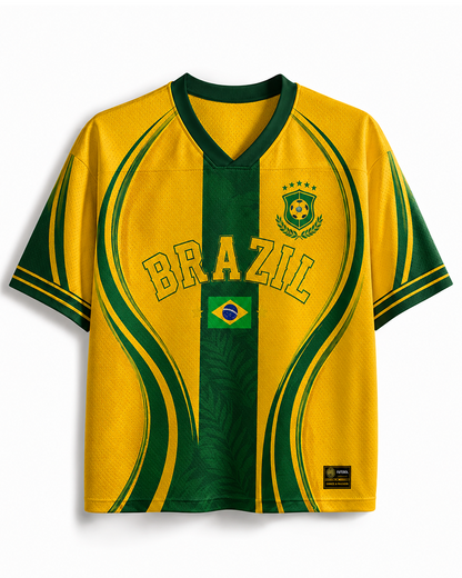 TheRetroTee Vintage Brazil Football Heritage Mesh-Trikot