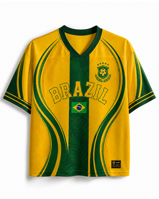 TheRetroTee Vintage Brazil Football Heritage Mesh Jersey