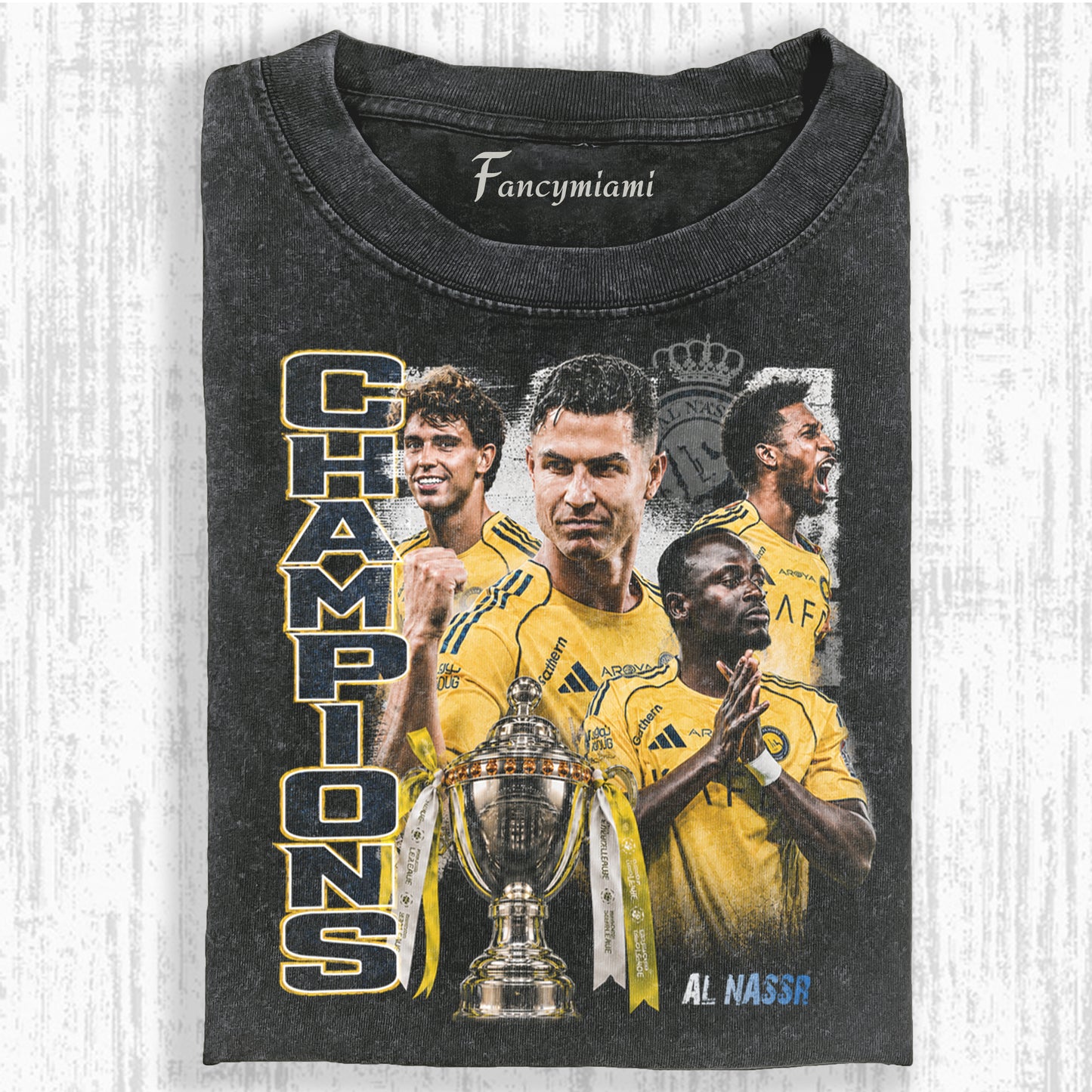 T-SHIRT DISTRESSÉ JAUNE VINTAGE DE CHAMPION DE FOOTBALL