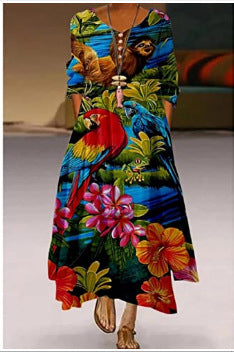 Women's Printed 3D Hem Irregular Sexy Bohemian  Maxi Dress