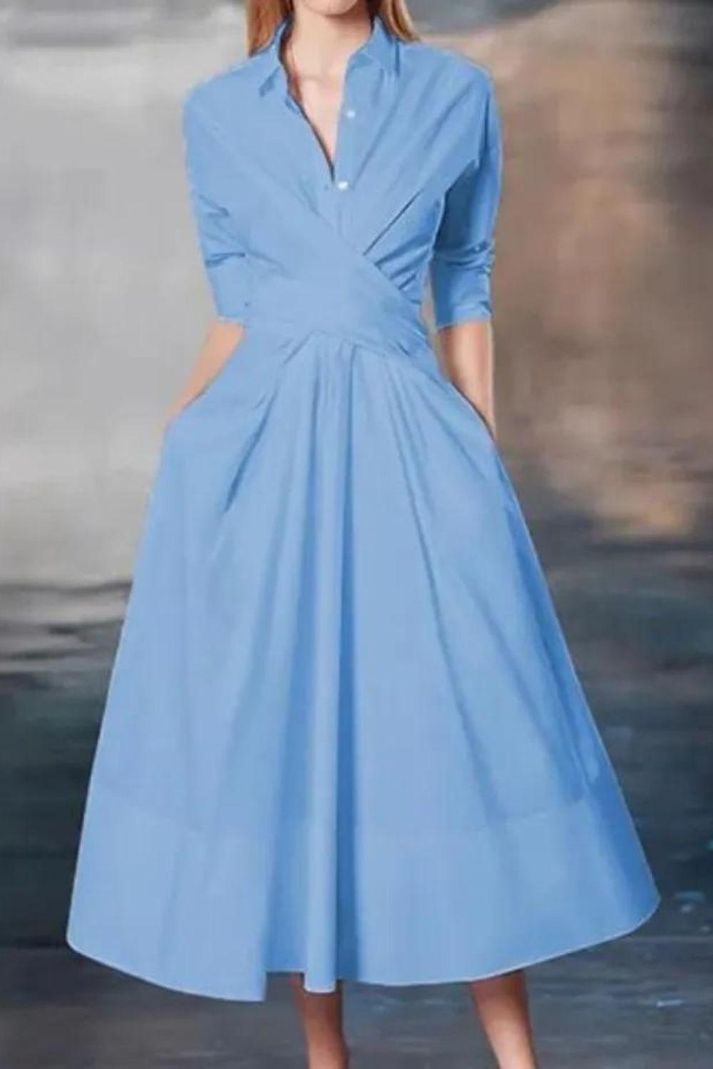 Women's Lapel Solid Color Camisole Long Sleeve Fashion Party Maxi Dress